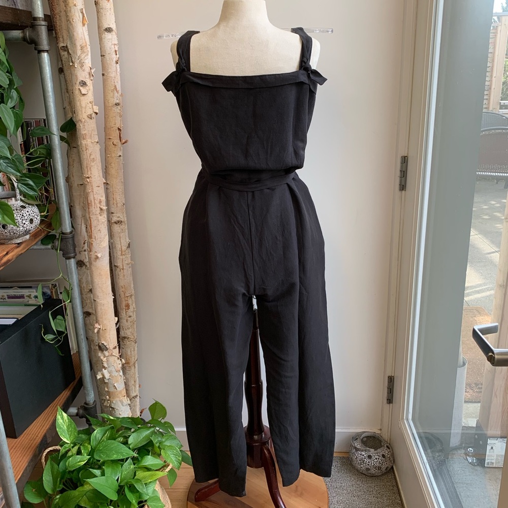 NWOT Ozma of CA Alicante Jumpsuit Light Silk Linen / Onyx Black / L - Picture 3 of 9